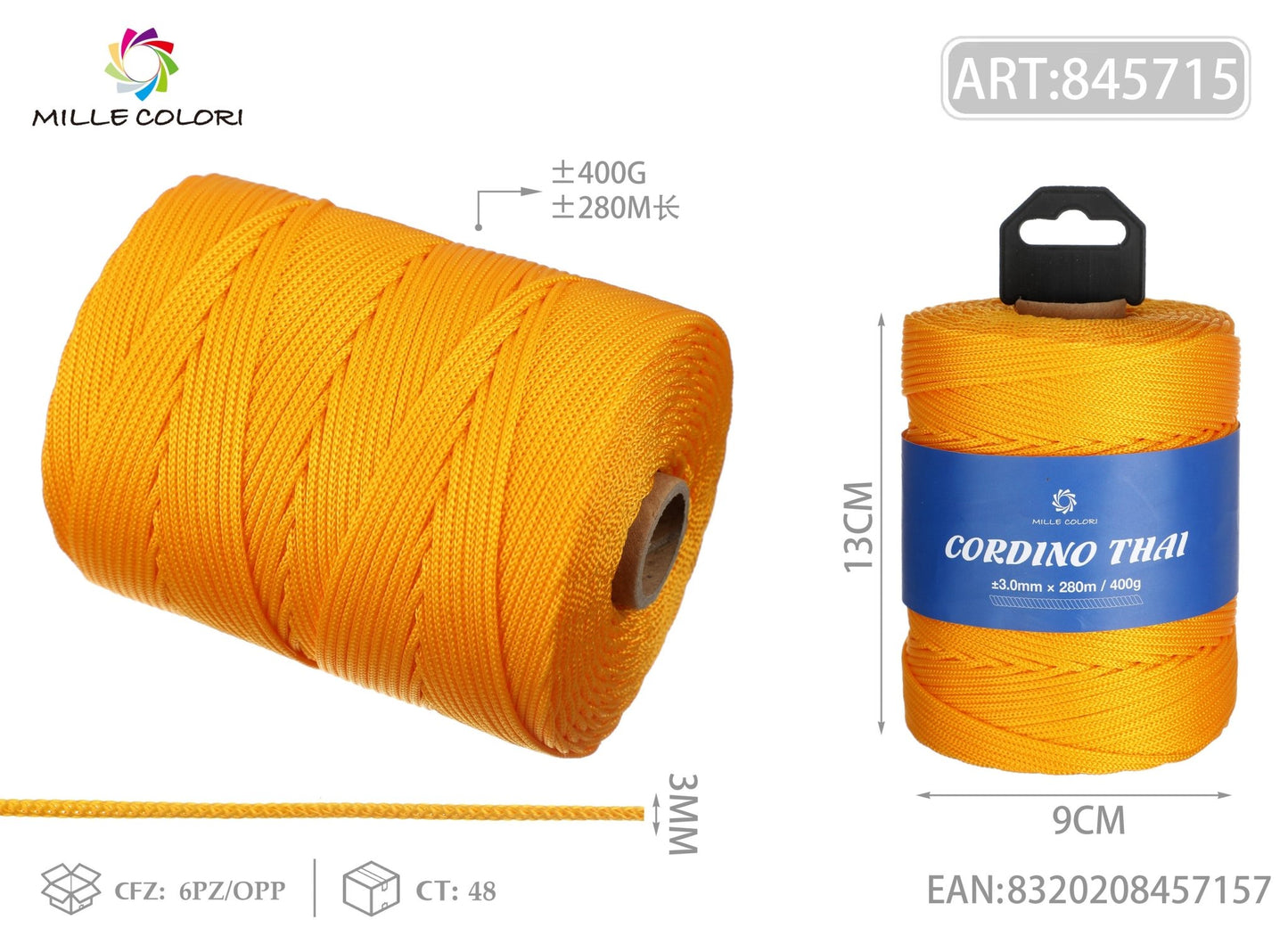 CORDINO THAI GIALLO 3MM 300M 400G - MILLE COLORI - WE MAKE DIY - MILLE COLORI