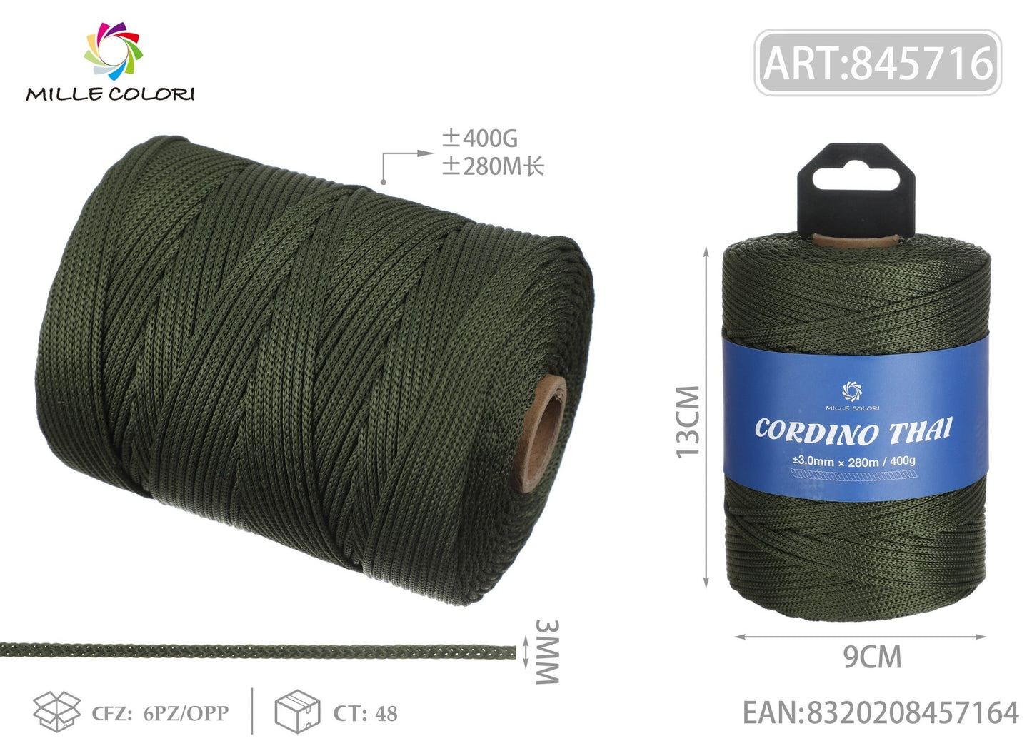 CORDINO THAI VERDE 3MM 300M 400G - MILLE COLORI - WE MAKE DIY - MILLE COLORI