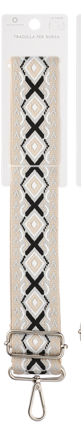 Tracolla Regolabile per Borsa – Cinturino con Motivo Etnico Geometrico, Ganci in Metallo- 140cm/5cm