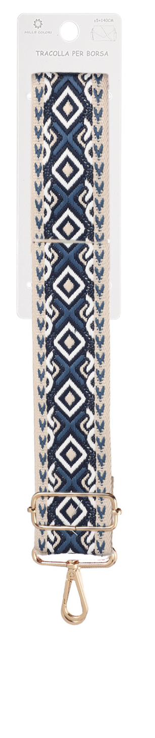 Tracolla Regolabile per Borsa – Cinturino con Motivo Geometrico Ricamato, Ganci in Metallo -140cm/5cm