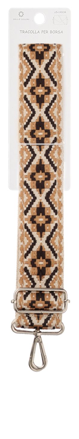 Tracolla Regolabile per Borsa – Cinturino con Motivo a Mosaico Etno-Boho, Ganci in Metallo -140cm/5cm