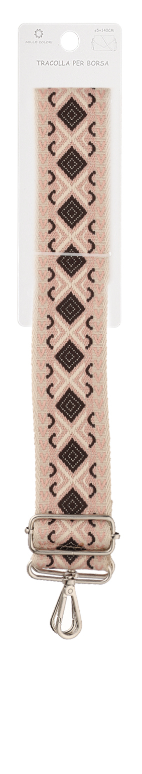 Tracolla Regolabile per Borsa Cinturino con Motivo Etnico Ricamato, Ganci in Metallo -140cm/5cm