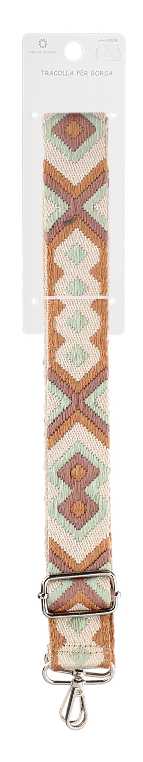 Tracolla Regolabile per Borsa Cinturino con Motivo Etnico Multicolore, Ganci in Metallo -140cm/4cm