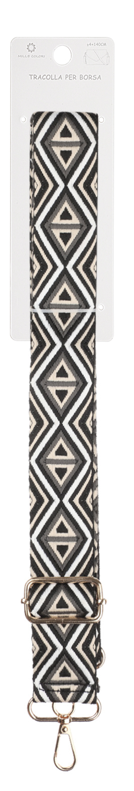 Tracolla Regolabile per Borsa Larga con Motivo Geometrico, Alta Qualità, Ganci in Metallo-140cm/4cm