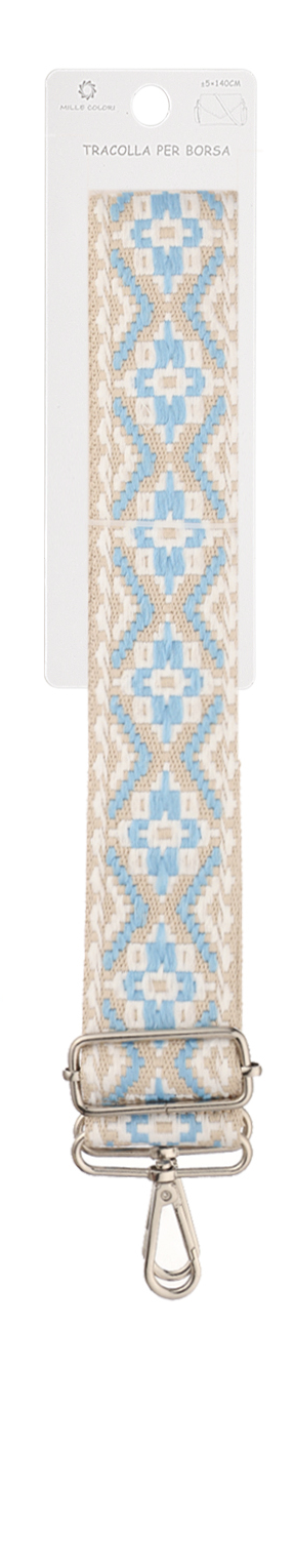 Tracolla Regolabile per Borsa – Cinturino con Motivo a Mosaico Etno-Boho, Ganci in Metallo -140cm/5cm