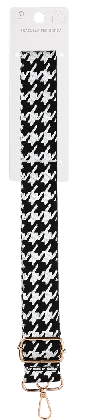 Tracolla Regolabile per Borsa Cinturino con Motivo Pied de Poule Classico, Ganci in Metallo -140cm/4cm