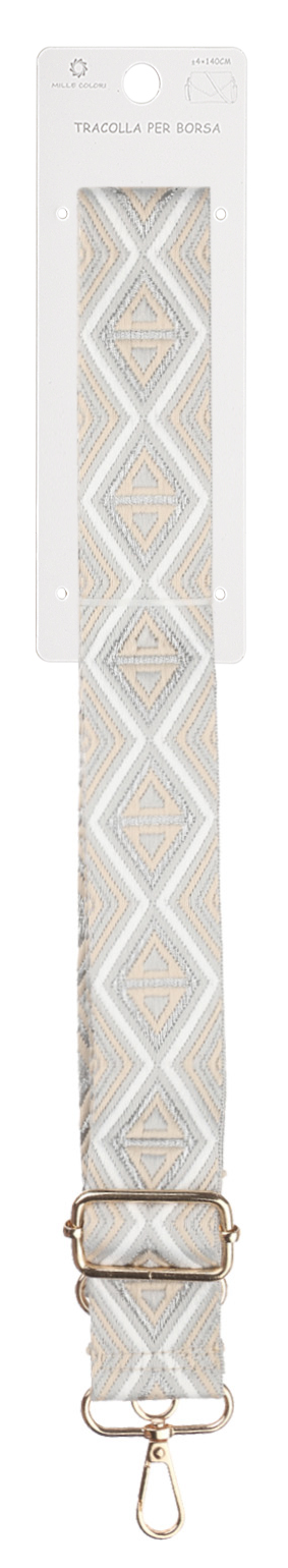 Tracolla Regolabile per Borsa Larga con Motivo Geometrico, Alta Qualità, Ganci in Metallo-140cm/4cm