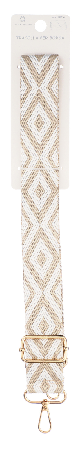 Tracolla Regolabile per Borsa Cinturino con Motivo Geometrico a Rombo Oversize, Ganci in Metallo -140cm/4cm