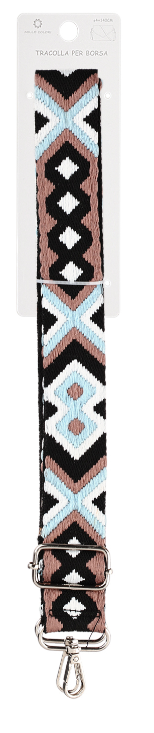 Tracolla Regolabile per Borsa Cinturino con Motivo Etnico Multicolore, Ganci in Metallo -140cm/4cm