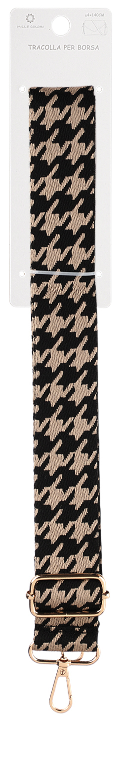 Tracolla Regolabile per Borsa Cinturino con Motivo Pied de Poule Classico, Ganci in Metallo -140cm/4cm