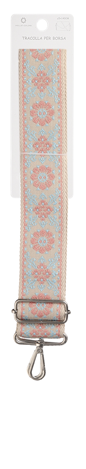 Tracolla Regolabile per Borsa – Cinturino con Motivo Floreale Ricamato, Ganci in Metall -140cm/5cm