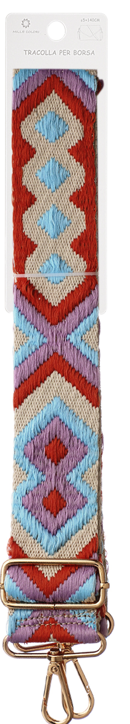 Tracolla Larga 5 cm per Borsa – Cinturino Stile Boho Etnico, Regolabile , Ganci in Metallo Robusto-140cm/5cm