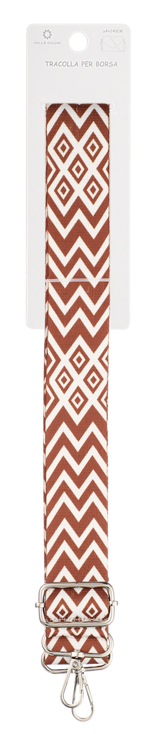 Tracolla Regolabile per Borsa Cinturino con Motivo Zigzag e Rombo, Ganci in Metallo -140cm/4cm/