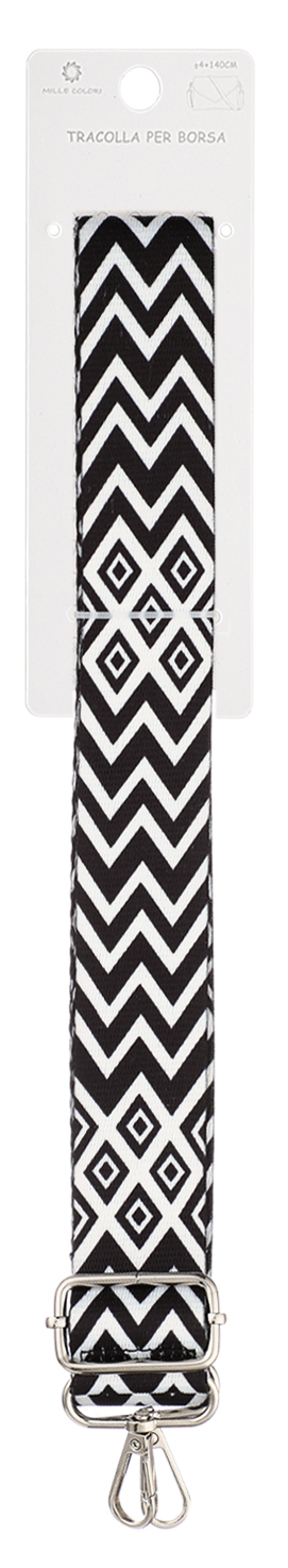 Tracolla Regolabile per Borsa Cinturino con Motivo Zigzag e Rombo, Ganci in Metallo -140cm/4cm/