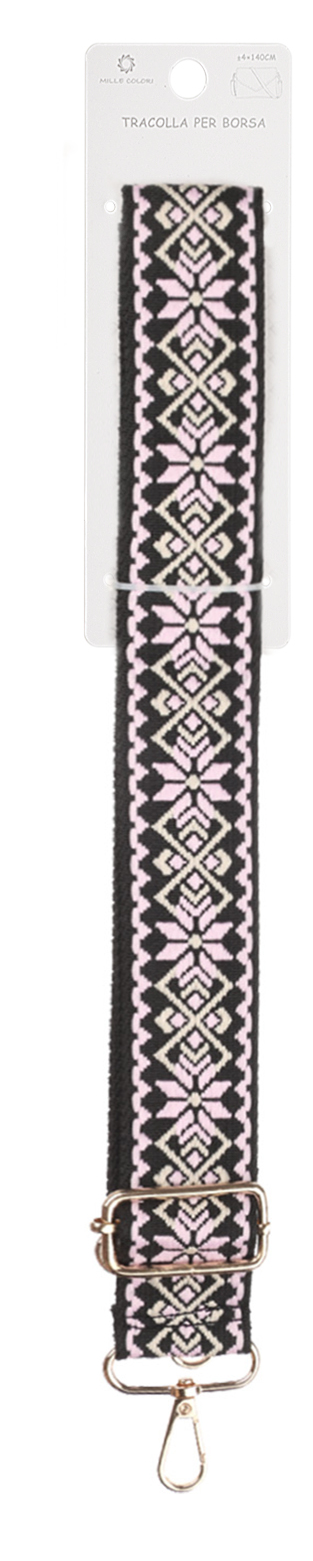 Tracolla Regolabile per Borsa Cinturino Stile Etnico in Tessuto, Ganci in Metallo -140cm/4cm