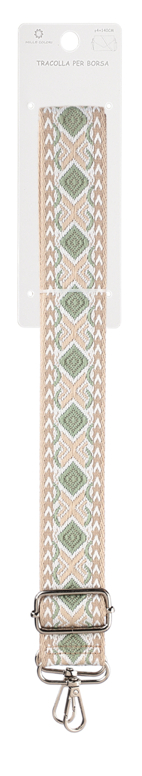 Tracolla Regolabile per Borsa –Cinturino con Motivo Ricamato a Rombo, Ganci in Metallo -140cm/4cm