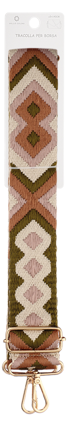 Tracolla Larga 5 cm per Borsa – Cinturino Stile Boho Etnico, Regolabile , Ganci in Metallo Robusto-140cm/5cm