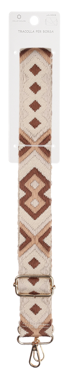 Tracolla Regolabile per Borsa Cinturino con Motivo Geometrico Etnico, Ganci in Metallo -140cm/4cm