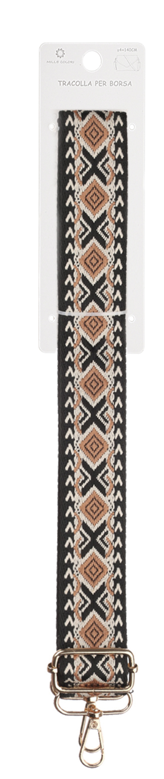 Tracolla Regolabile per Borsa Cinturino con Motivo Etnico Classico, Ganci in Metallo -140cm/4cm