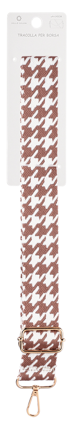 Tracolla Regolabile per Borsa Cinturino con Motivo Pied de Poule Classico, Ganci in Metallo -140cm/4cm