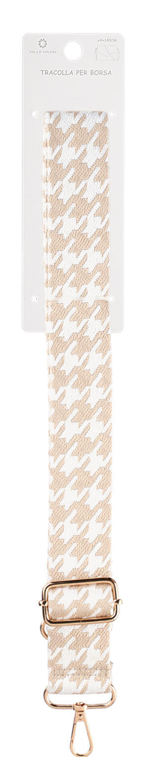 Tracolla Regolabile per Borsa Cinturino con Motivo Pied de Poule Classico, Ganci in Metallo -140cm/4cm