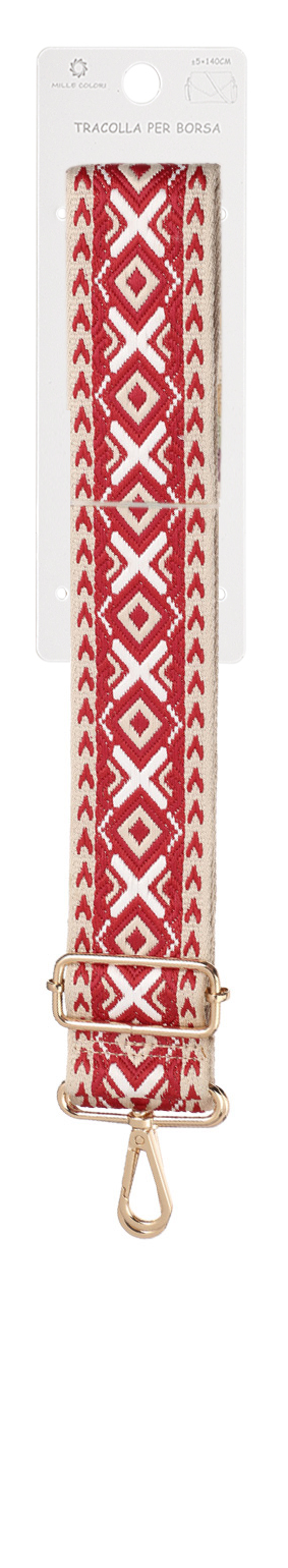 Tracolla Regolabile per Borsa – Cinturino con Motivo Geometrico Ricamato, Ganci in Metallo -140cm/5cm