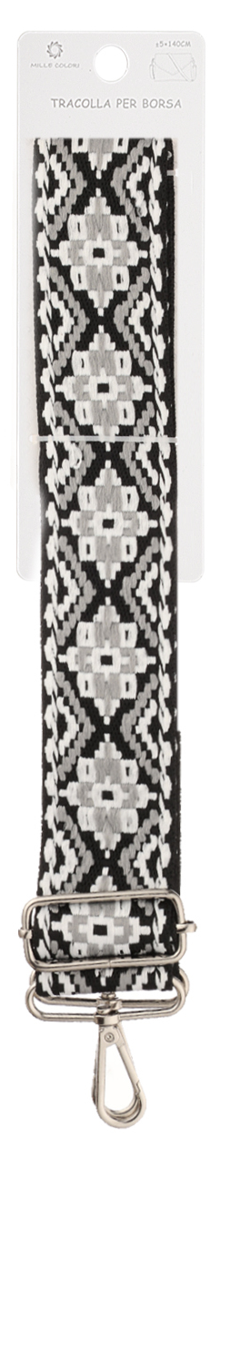Tracolla Regolabile per Borsa – Cinturino con Motivo a Mosaico Etno-Boho, Ganci in Metallo -140cm/5cm