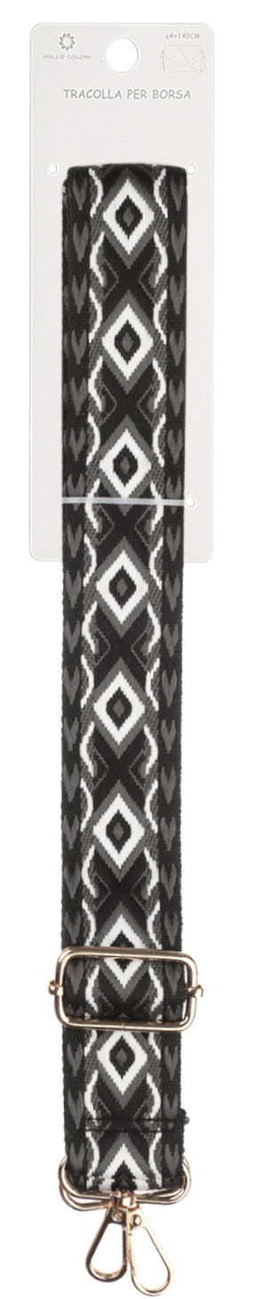 Tracolla Regolabile per Borsa – Cinturino con Motivo Geometrico, Tessuto Resistente, Ganci in Metallo -140cm/4cm