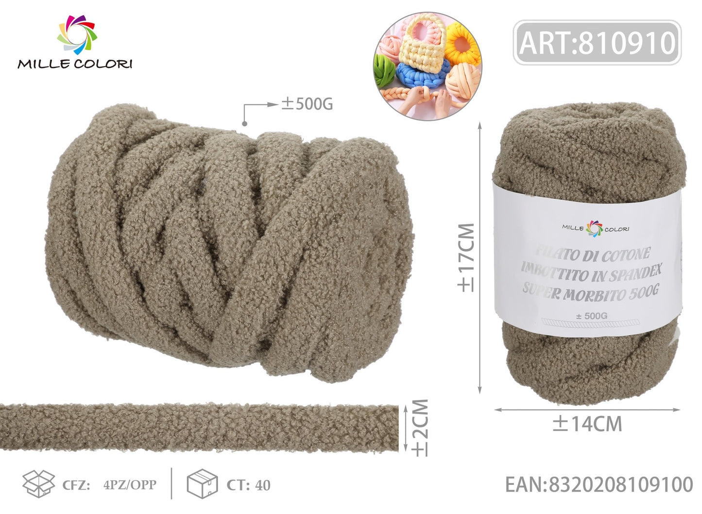 Filato Marshmellow Peluche 500g Cachi Mille Colori per borse handmade