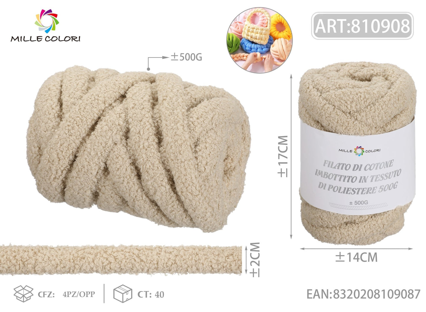 Filato Marshmellow 500g Giallo Vaniglia Mille Colori per borse e accessori handmade