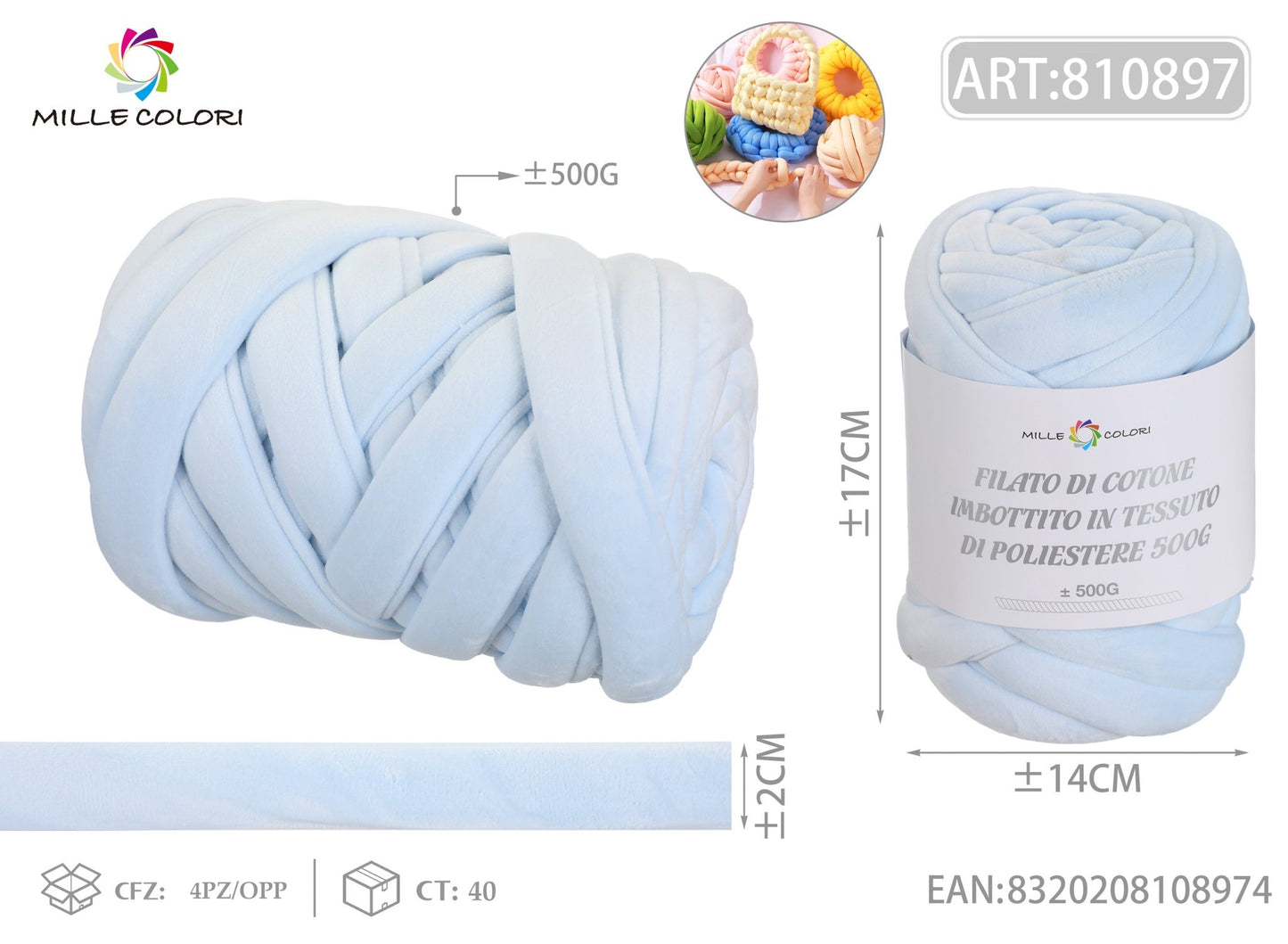 Filato Marshmellow Velluto 500g Azzurro Mille Colori per borse handmade