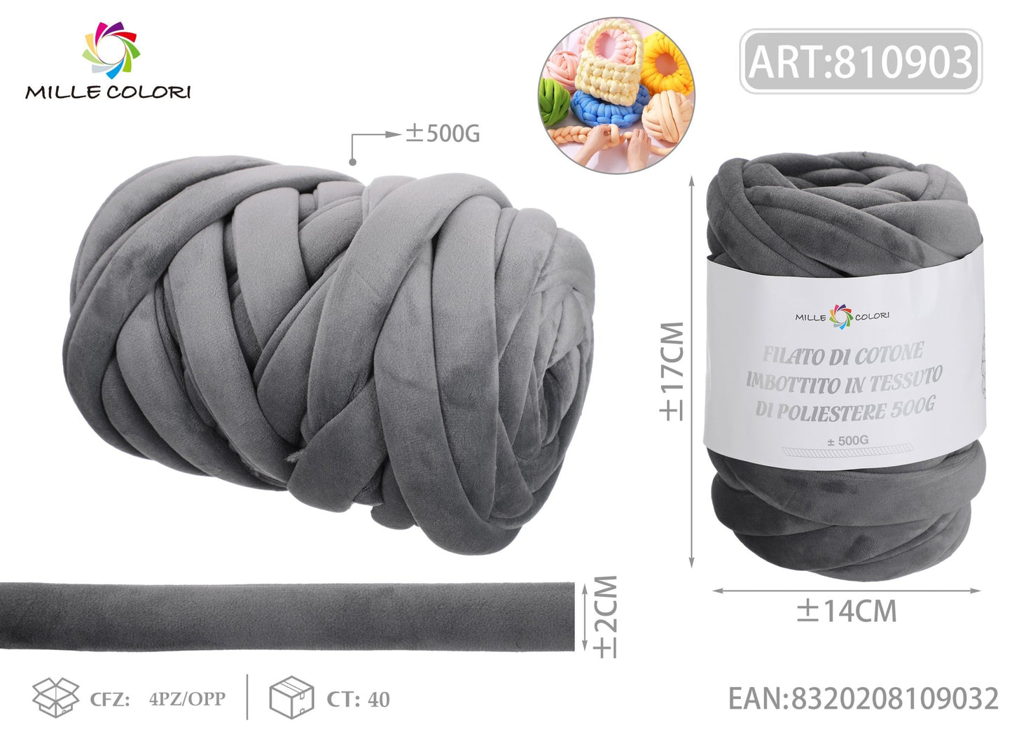 Filato Marshmellow Velluto 500g Grigio Scuro Mille Colori per borse handmade