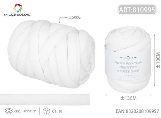 Bianco – Filato Marshmallow a Coste 500 g – Tutti i Colori – Immagine 1 di 2