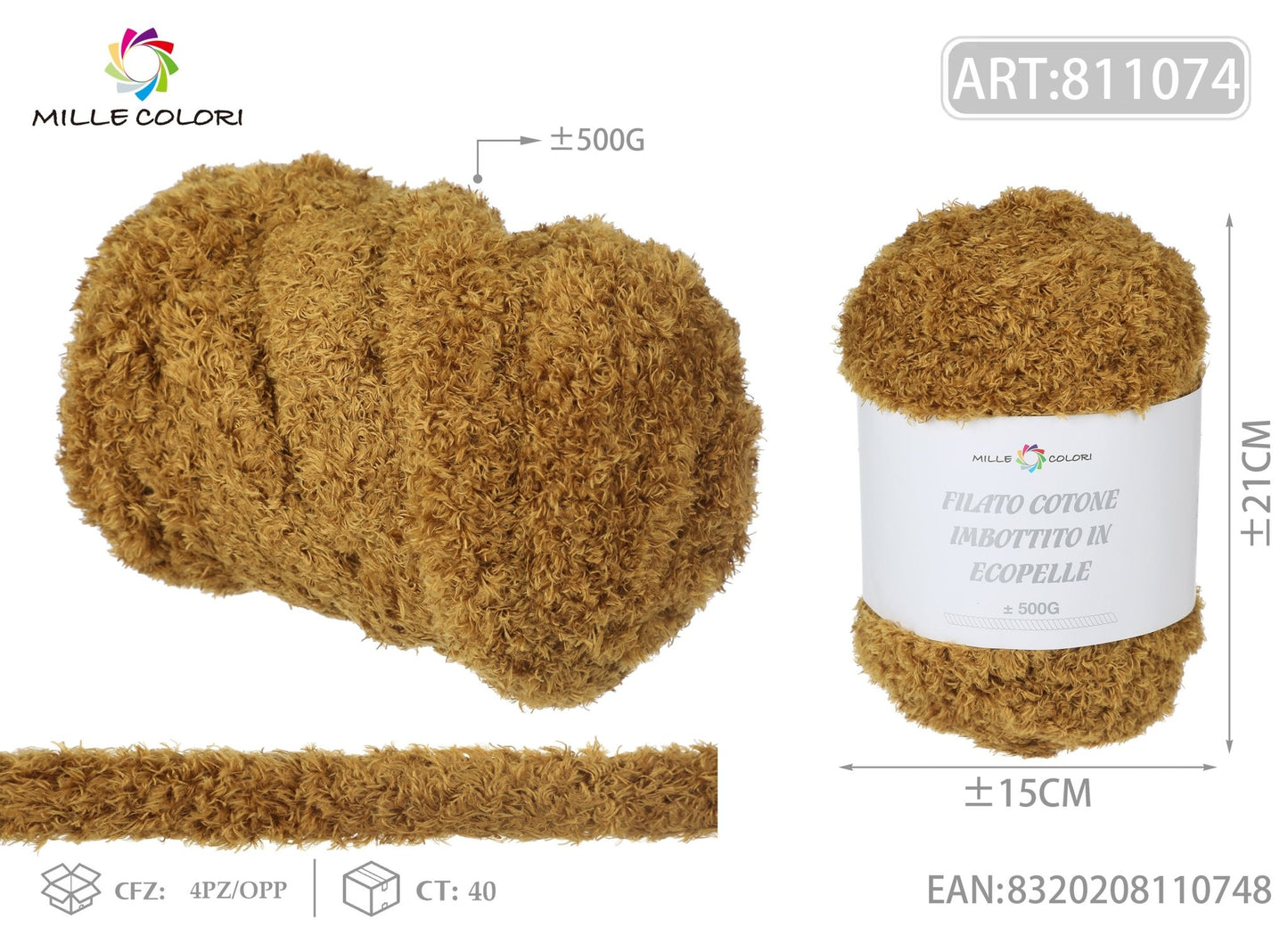 FILATO MARSHMALLOW COTONE IMBOTTITO CON EFFETTO TEDDY 500G CAMMELLO - MILLE COLORI - WE MAKE DIY - MILLE COLORI