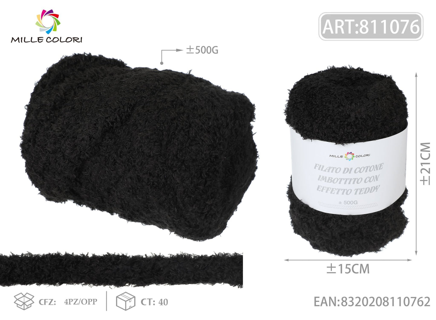 Filato Marshmallow Teddy 500g Nero Mille Colori per borse uncinetto