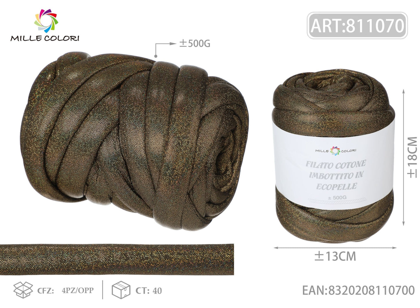 FILATO MARSHMALLOW COTONE IMBOTTITO CON LUREX 500G NERO ORO - MILLE COLORI - WE MAKE DIY - MILLE COLORI