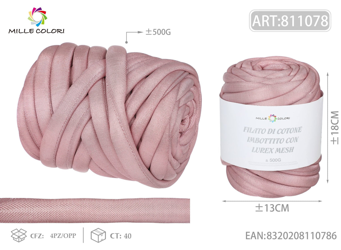 Filato Marshmallow Lurex Mesh 500g Rosa Mille Colori per borse uncinetto - WE MAKE DIY - MILLE COLORI