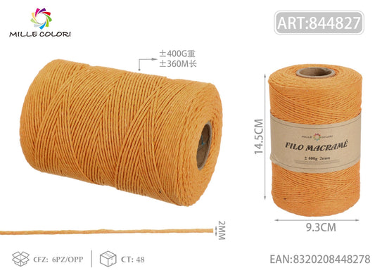 Arancio – Filo Macrame 2 mm 400 g/360 m – Tutti i Colori – Immagine 1 di 4