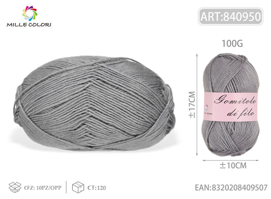 Gomitolo di filato 100G grigio grosse Mille Colori per maglia e uncinetto