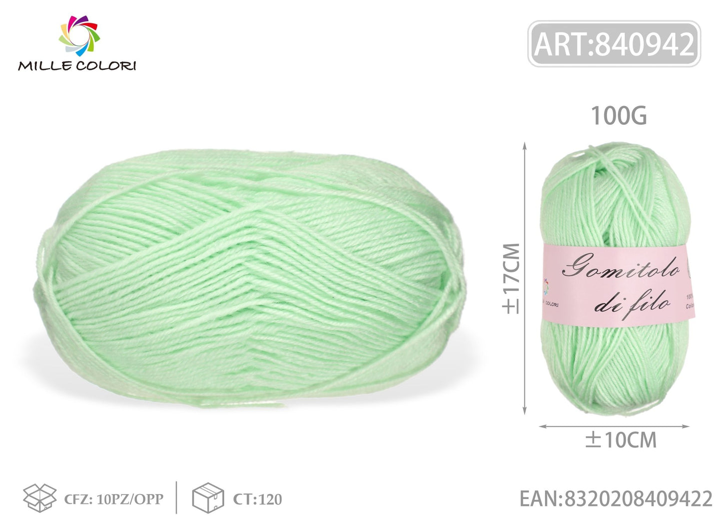 GOMITOLO DI FILO 100G Verde Menta - WE MAKE DIY - MILLE COLORI