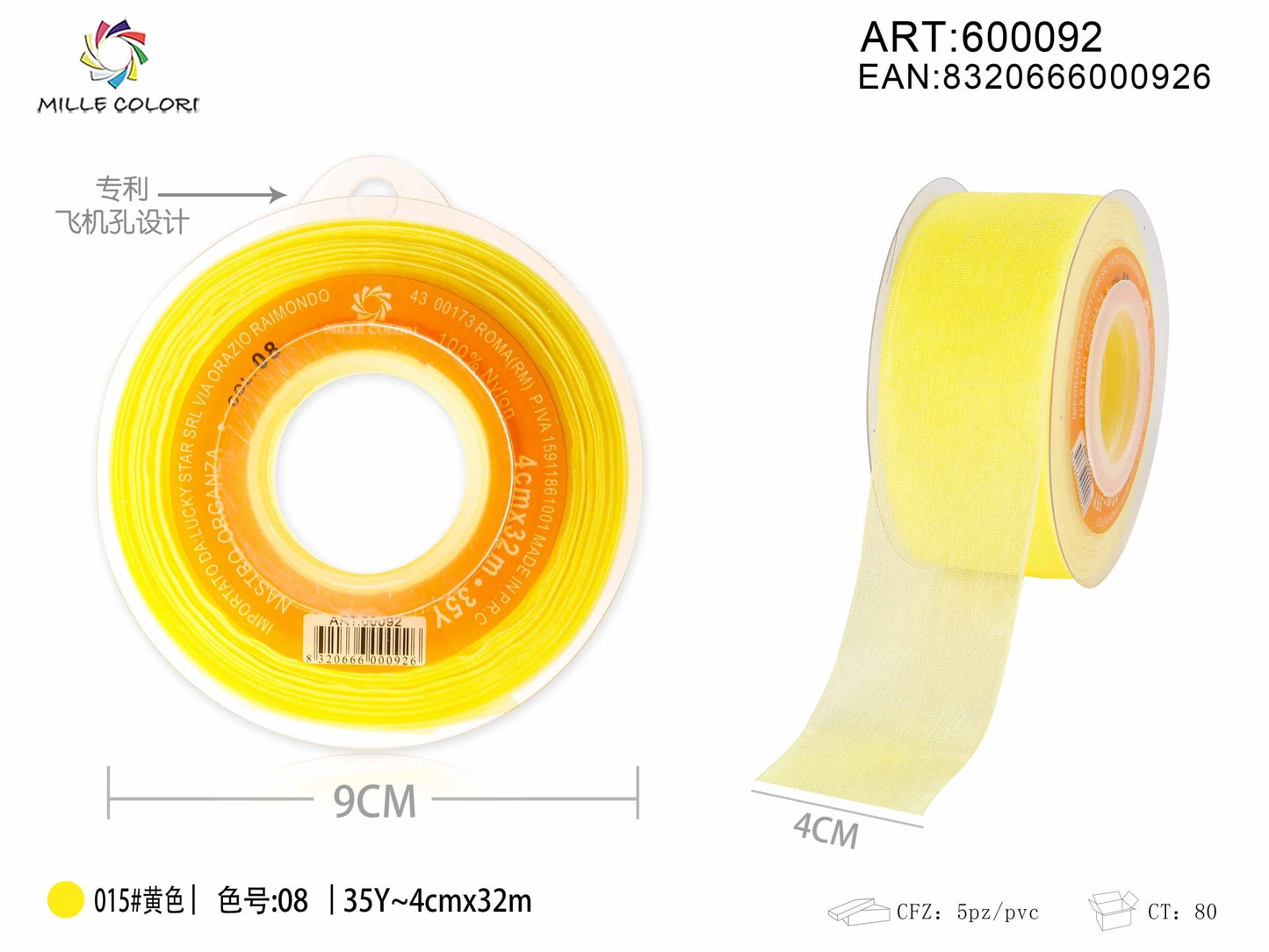 NASTRO ORGANZA - GIALLO 40MM- WE MAKE DIY - MILLE COLORI