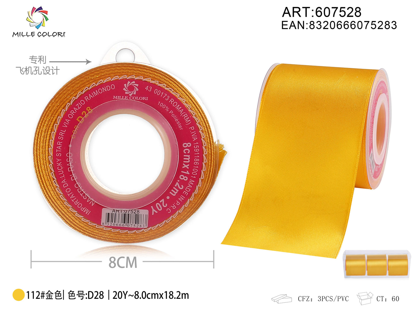 nastro di raso oro 8.0cm mille colori