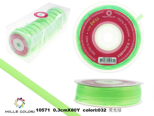 nastro di raso verde fluorescente 0.3cm mille colori