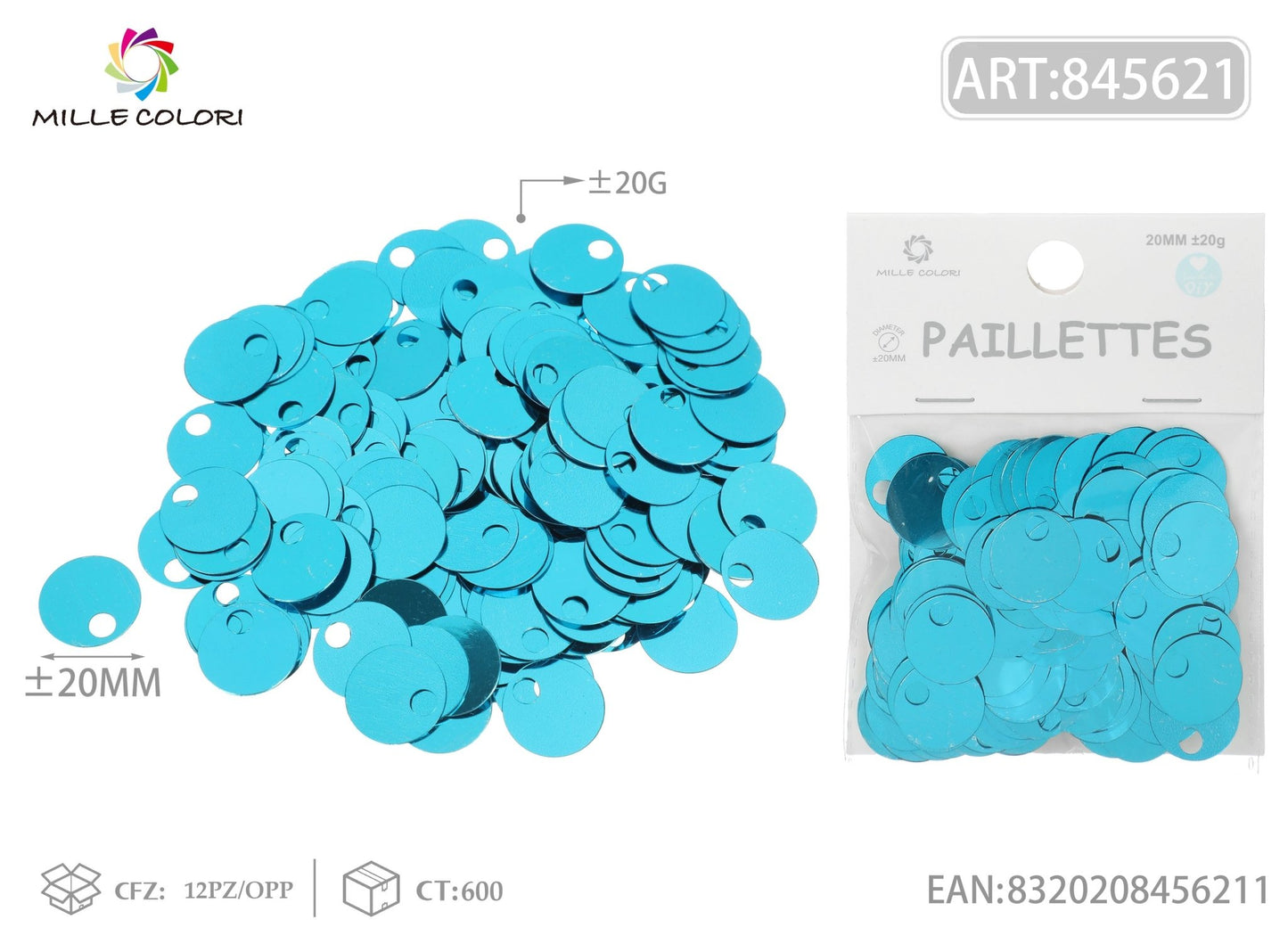 PAILLETTES D 20MM FORO 5MM 20G AZZURRO - WE MAKE DIY - MILLE COLORI