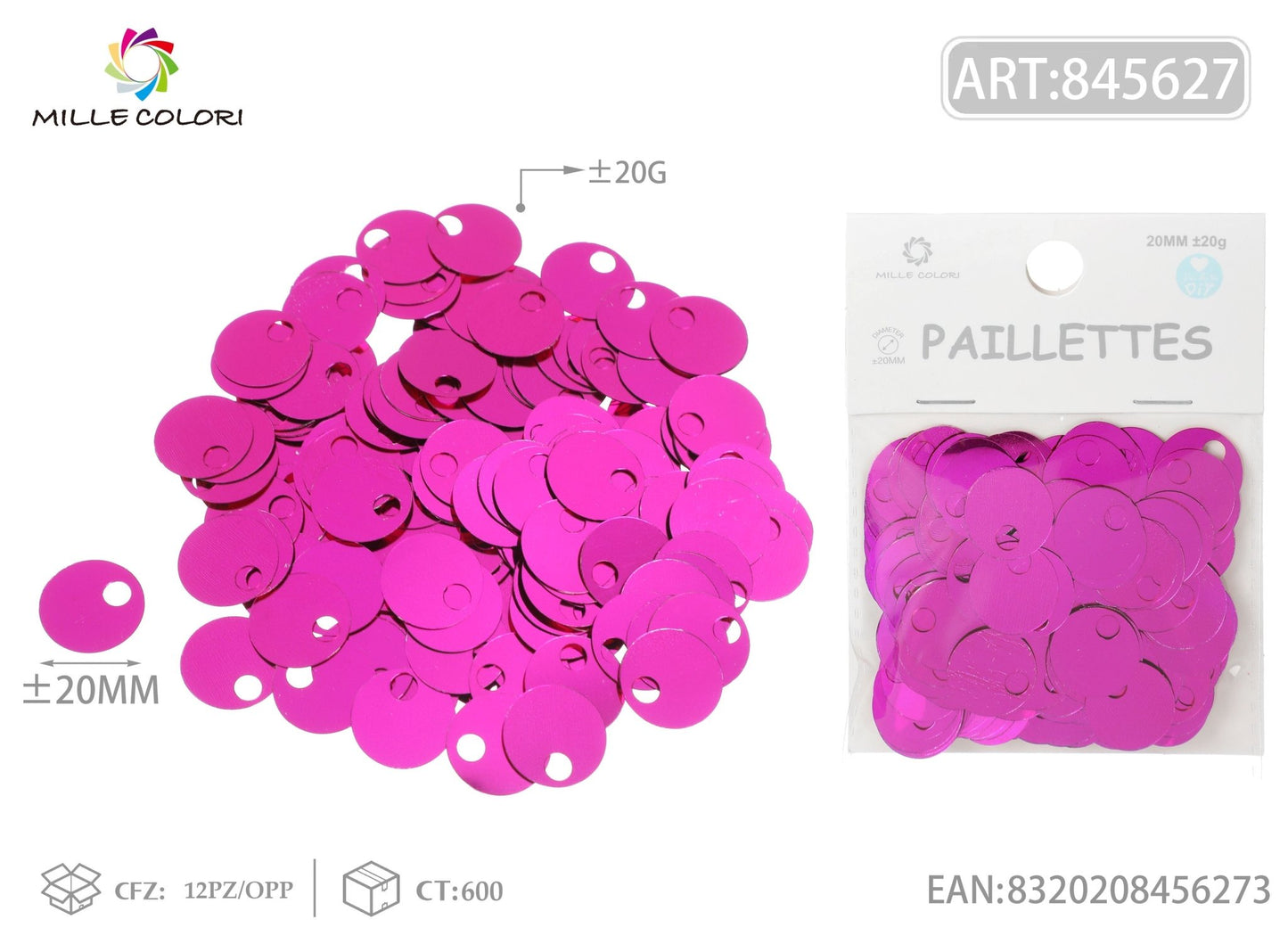 PAILLETTES D 20MM FORO 5MM 20G FUXIA - WE MAKE DIY - MILLE COLORI