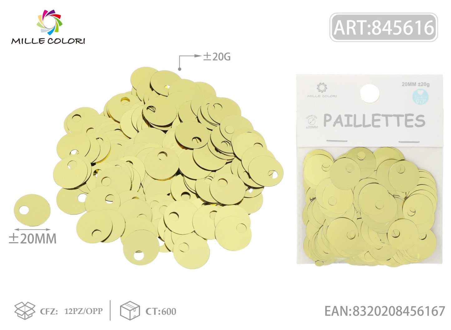 PAILLETTES D 20MM FORO 5MM 20G ORO - WE MAKE DIY - MILLE COLORI