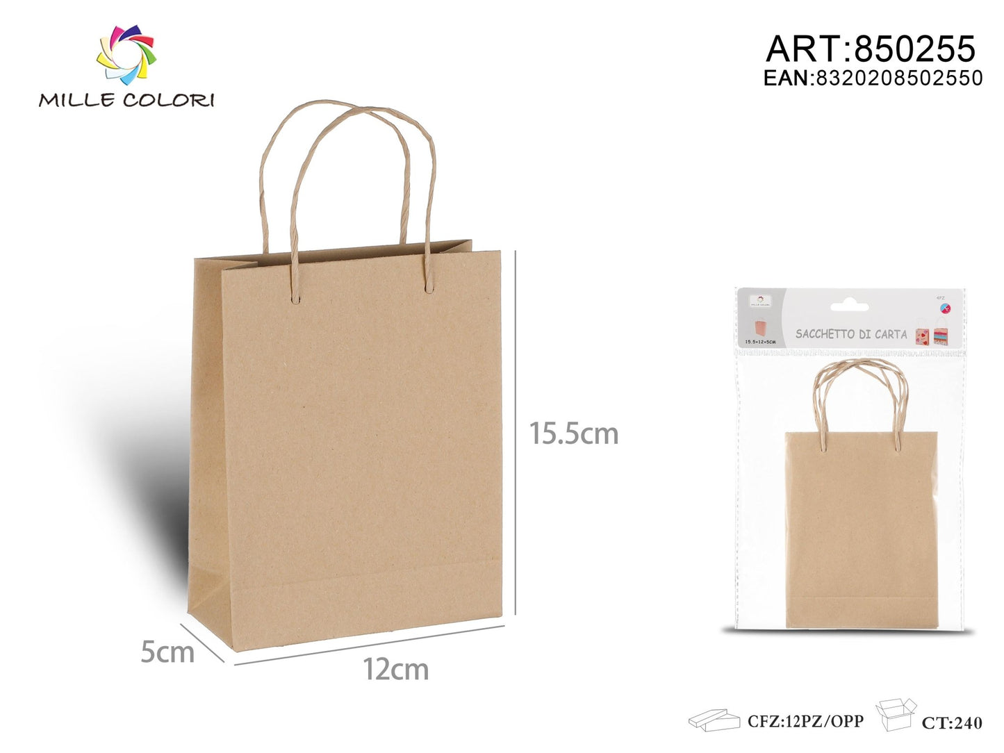 Sacchetto di carta 15.5x12x5cm 5pz avana - WE MAKE DIY - MILLE COLORI