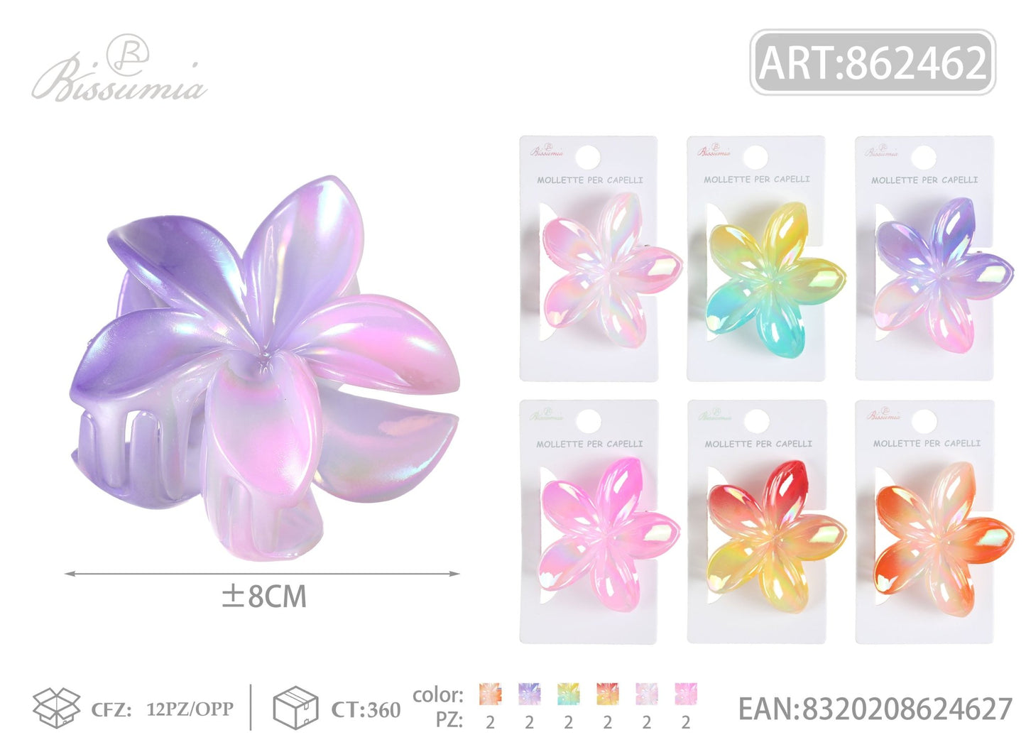 Set 6pz Mollette per Capelli a Fiore Effetto Cromato Degrade 8cm - WE MAKE DIY - MILLE COLORI