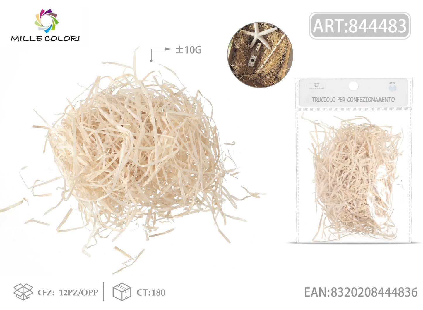 Trucioli di Legno 10g Beige Mille Colori per confezioni e decorazioni