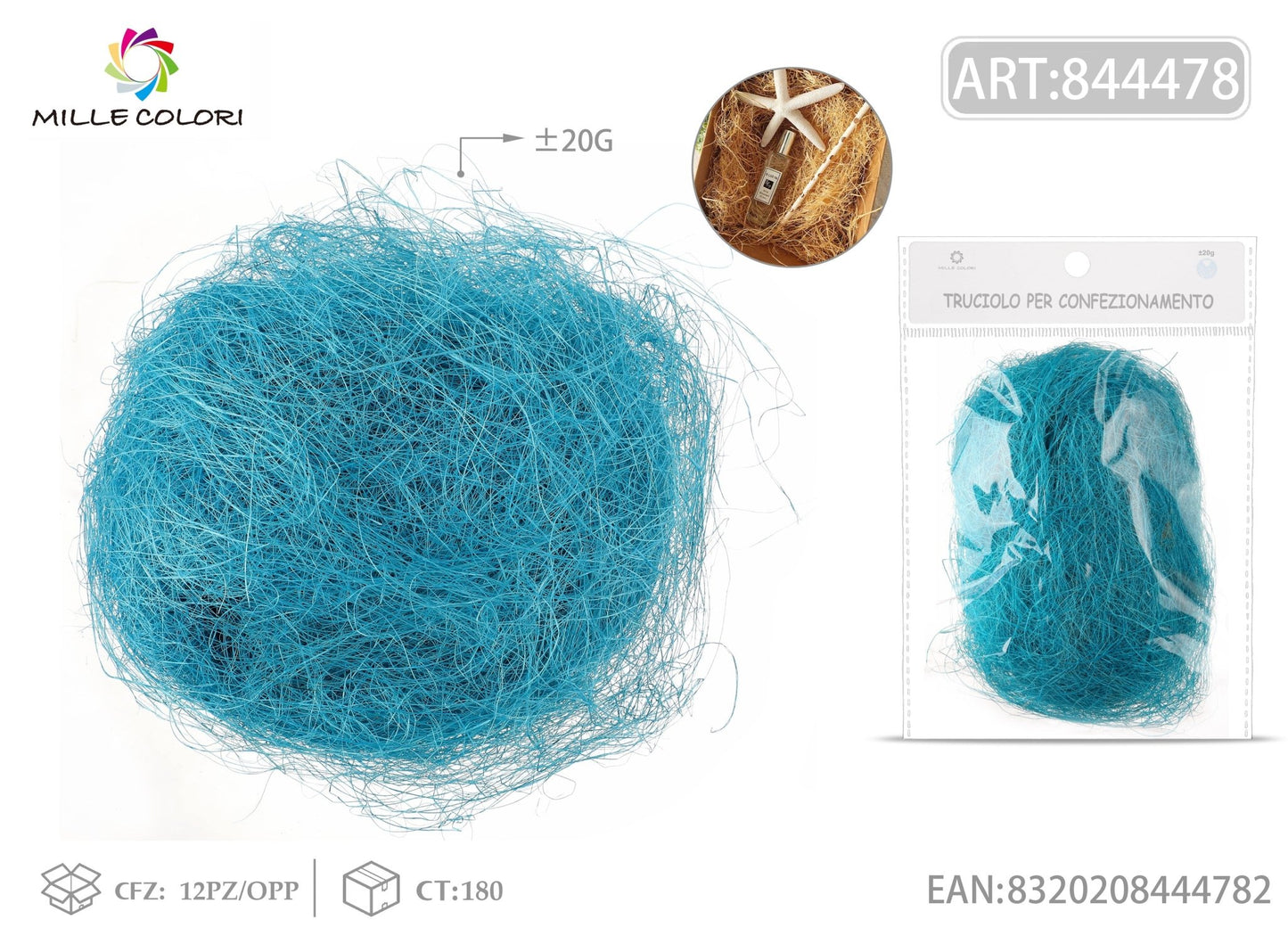 Trucioli di Sisal 20g Blu Mille Colori per confezioni e decorazioni